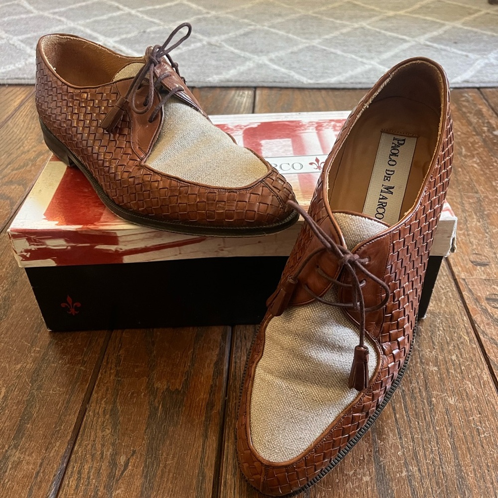 Brown and Cream Loafers with Leather Material and Textured Design